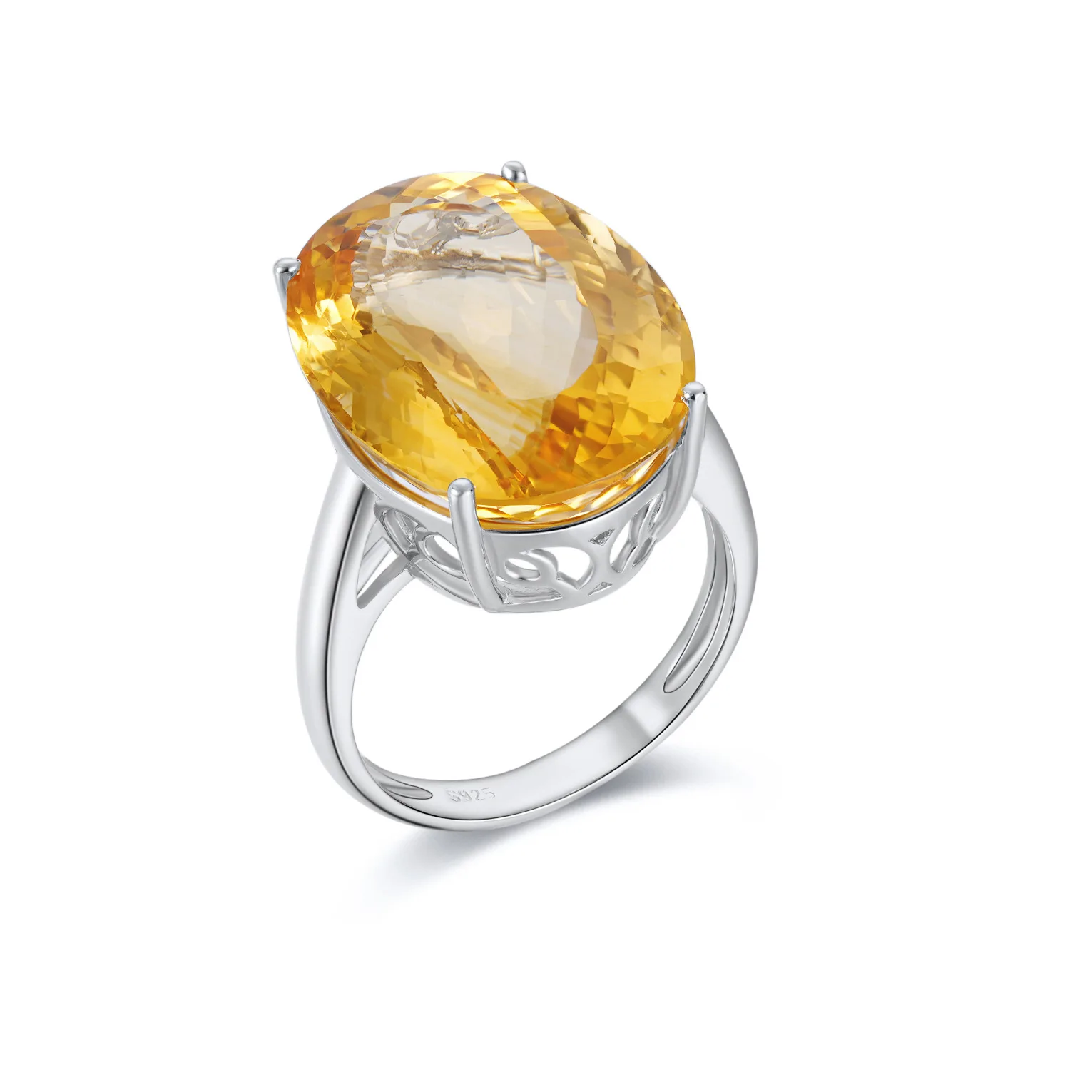 SONGYUN Natural Gemstones Jewelry 20Ct Oval Natural Citrine Ring S925 Silver Gemstone Inlaid Band Jewelry for Women