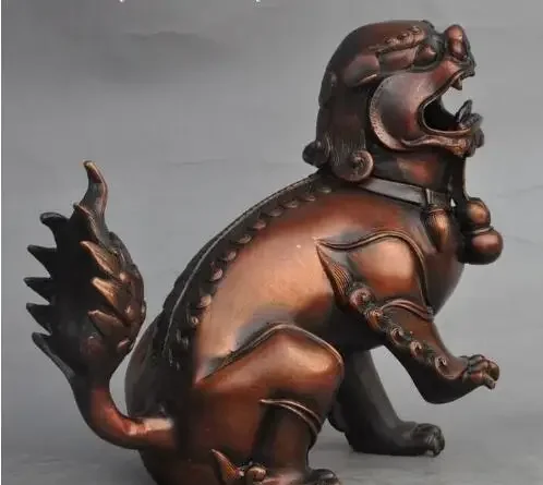 chinese bronze copper fengshui foo dog lion beast statue incense burner Censer