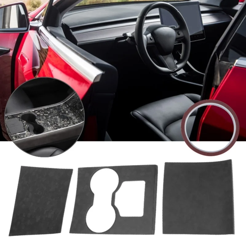 3pcs/Set Car Center Console Panel Marble Forging Carbon Fiber Replacement For Tesla Model 3 2018-2020
