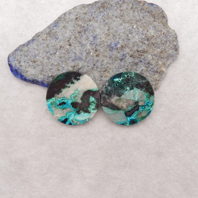 

Handmade Natural Stone Chrysocolla Round Earring Bead DIY Making Jewelry Finding 30x3mm 12.9g