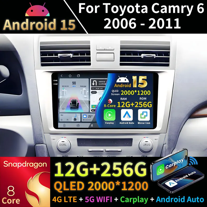 

Android 15 Car Radio For Toyota Camry 6 2006 - 2011 AT AC GPS Multimedia Player Navi Head Unit Wireless Carplay 360 Camera Video