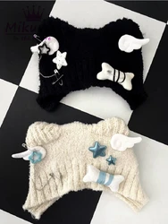 Harajuku Y2k Star Plush Bone Knitted Hat Women Gothic Punk Angel Wings Black Beanie Hat Autumn Winter Warm Ear Protector Caps