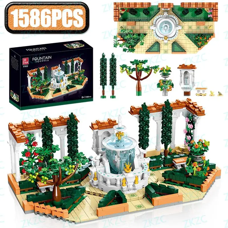 

Mediterranean-Style City Fountain Square Garden Building Blocks Kit - DIY Model Bricks Gardening Scene Kids Toy Gift