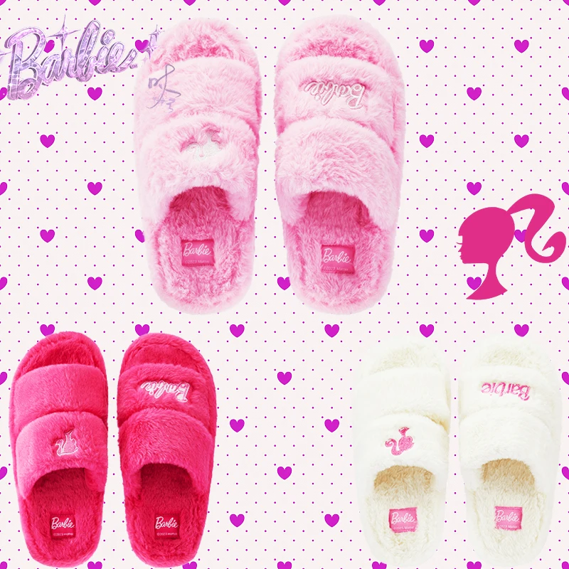 

Miniso Barbie Plush Slippers Kawaii Delicate Home Winter Trendy Movie Decoration Y2K Style Girls Gift Lovely Stylish Comfortable