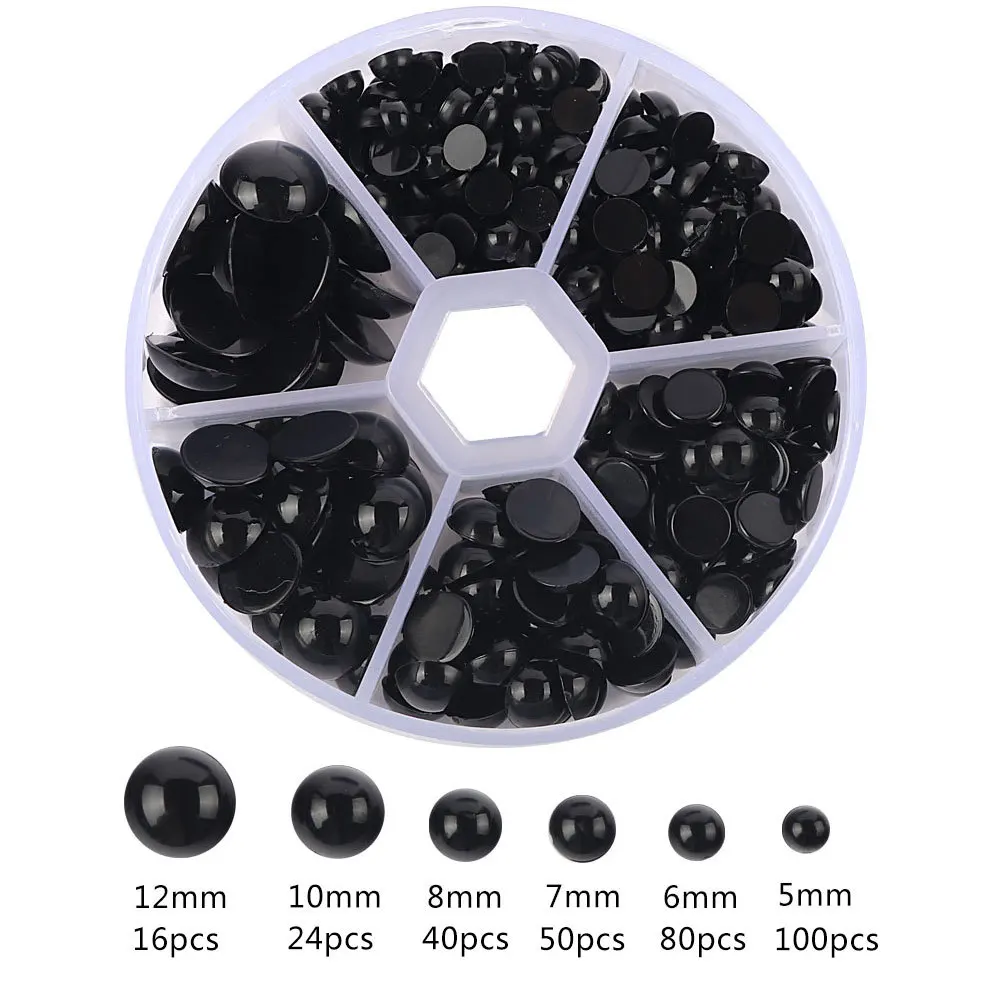 Multi-Size  Black Plastic Flatback Half Round Bead For Kid Toy\'s Eye DIY Gamrnet Decoration  K1011