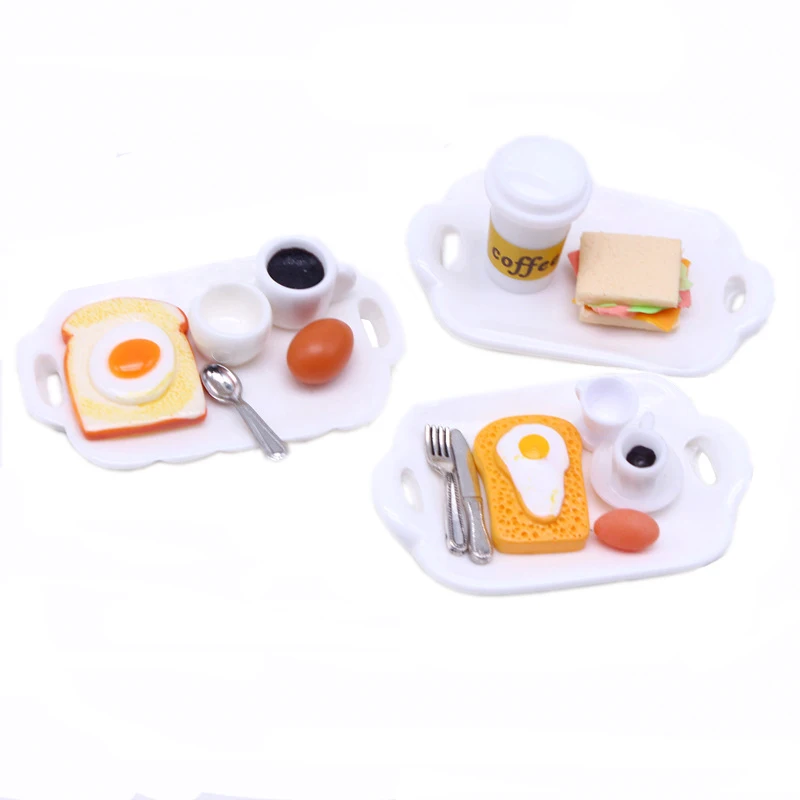 

1Set 1:12 Dollhouse Mini Toast Bread Coffee Egg With Plate Model Kitchen Breakfast Accessories For Doll House Decor Kids Toys