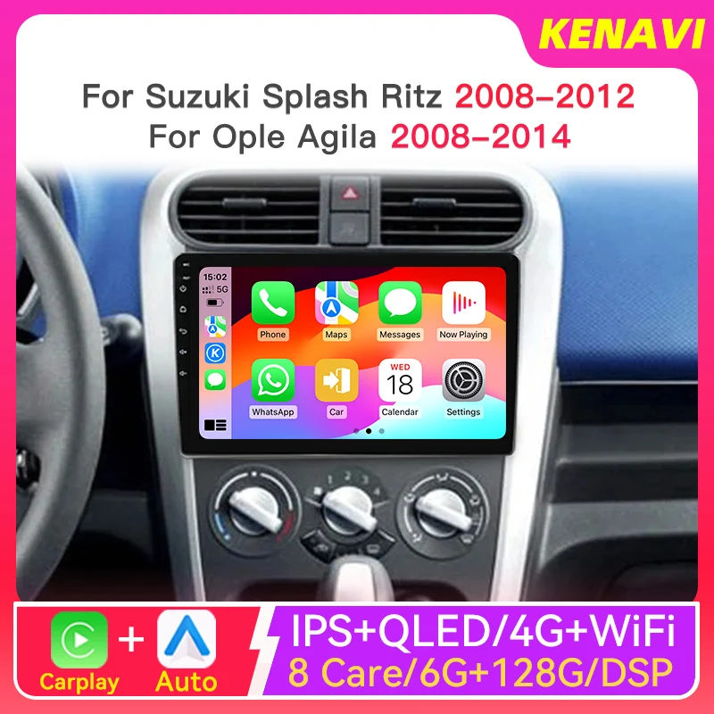 2Din Car Stereo Radio For Suzuki Splash Ritz Opel Agila 2008-2014 With Carplay Android Auto AM FM 4G Multimedia Player Head Unit