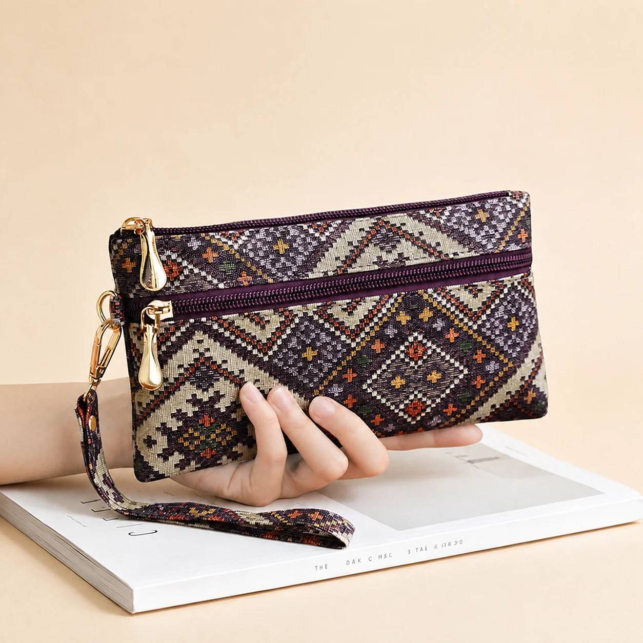 Women'S Wristlet Purse Portable Wristlet Clutch Ethnic Print Clutch Lightweight Women'S Coin Purse For Casual Outing Commuting