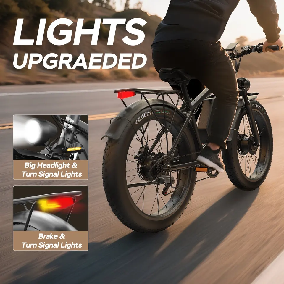 US Stock B1 Electric Bike Adults 5000W Peak 1500W*2 AWD Motor 48V 25Ah Battery 180N.m Torque 37MPH Fat Tire Ebike 26x4.0 All-Terrain Bicycle image 8