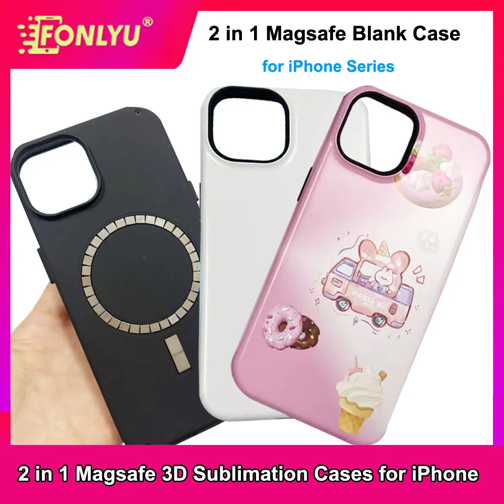 

FONLYU MagSafe 2 in 1 Magnetic Blank Case For iPhone 17 16 15 14 13 12 Pro Max Plus DIY 3D Sublimation Supplies Covers for Phone