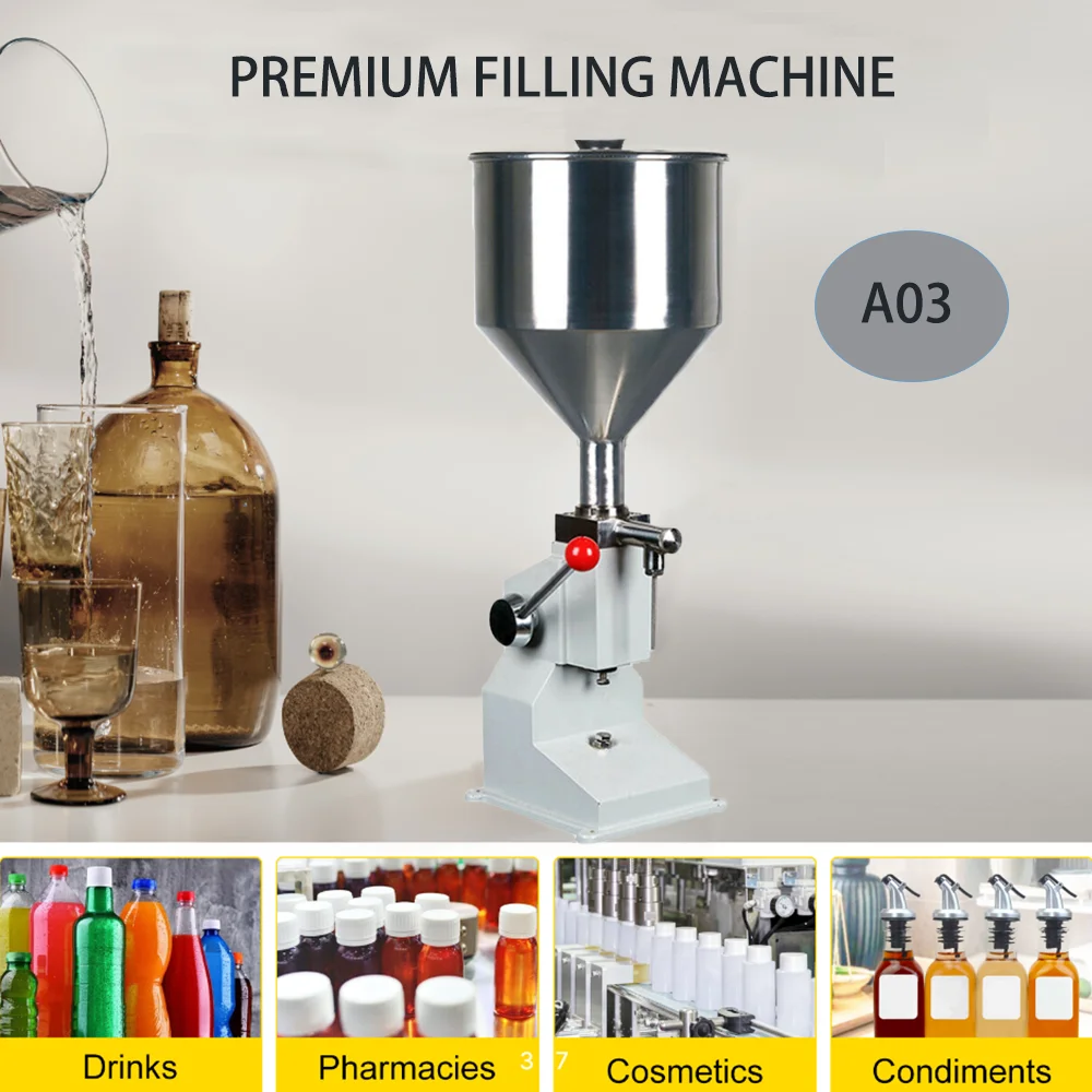 A03 manual paste liquid filling machine, 5-55 milliliter bottle, adjustable bottle filling machine can be used in the kitchen