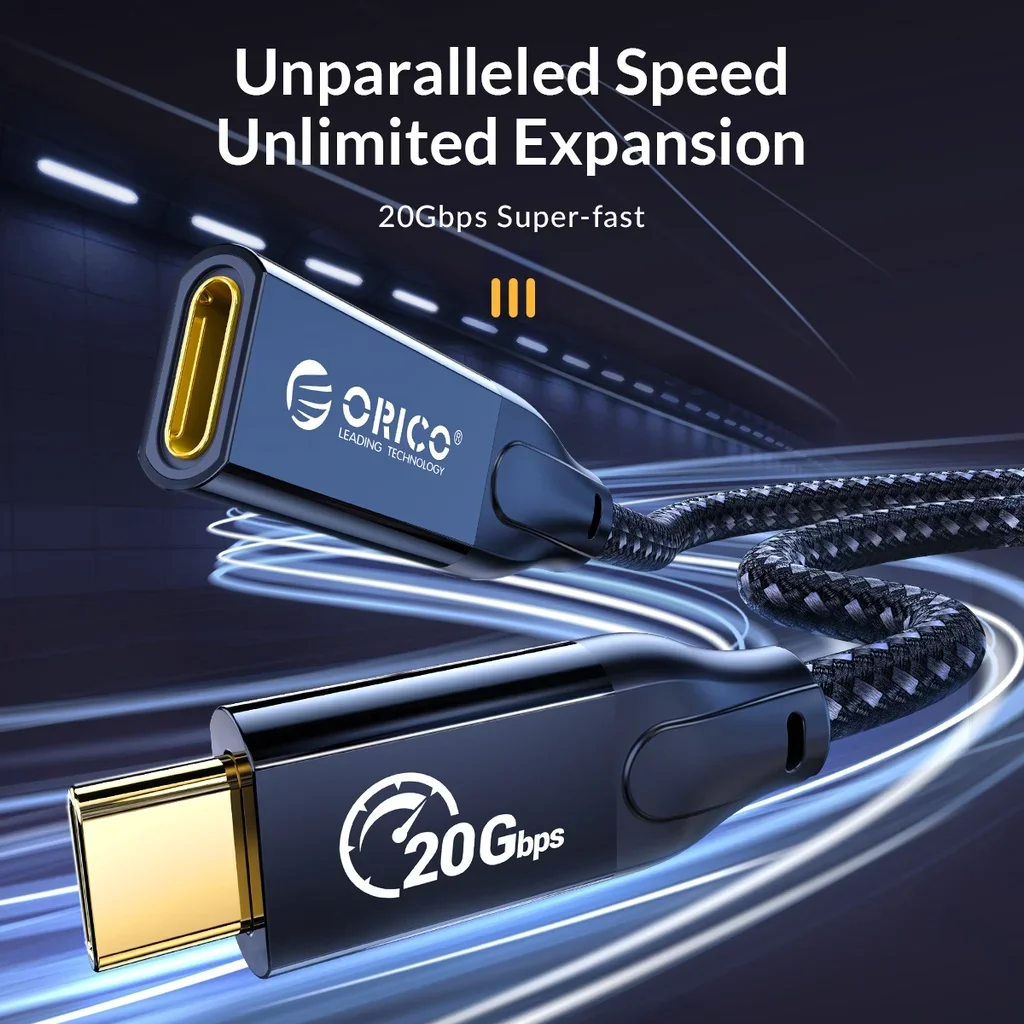ORICO 20Gbps USB C Cable PD100W Fast Charger Cord USB3.2 Gen 2 Male to Female Type C Extender Cord HD 4K@60Hz for Laptop MacBook