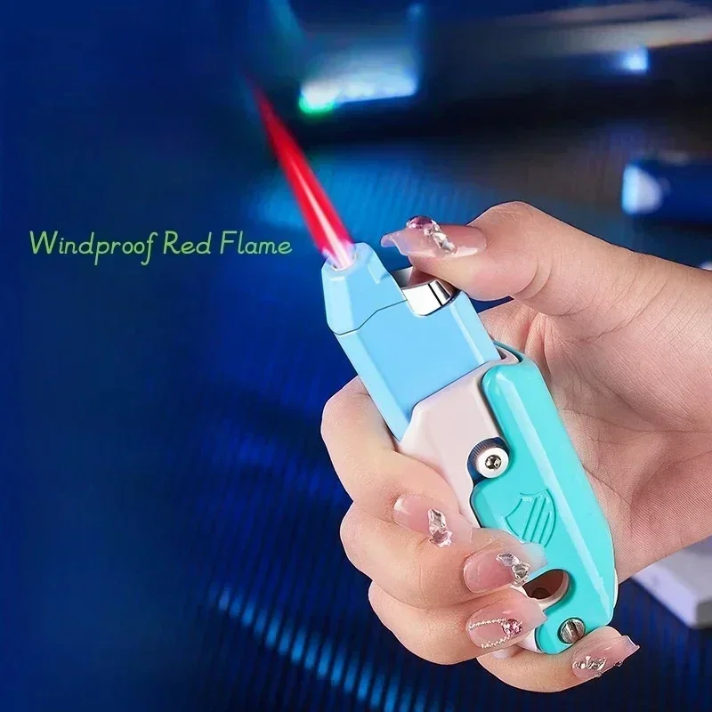 Novelty Cute Refillable Fire starter Windproof Butane Gas Turbo Jet Pink Flame Torch Lighter Cigar Kitchen Gas Stove Tool