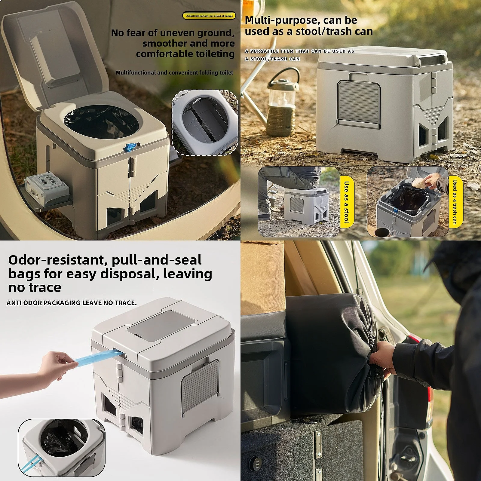 Image of Faltbare Campingtoilette für Erwachsene, Geruchsdichter Mobiler Toilettenstuhl für Auto-Notfälle, Outdoor-Reisen und Camping