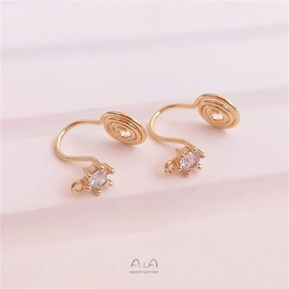 14K Gold-plated Zircon Earrings with Hanging Mosquito-repellent Incense Tray Diy Love Zirconium Handmade Earrings Accessories