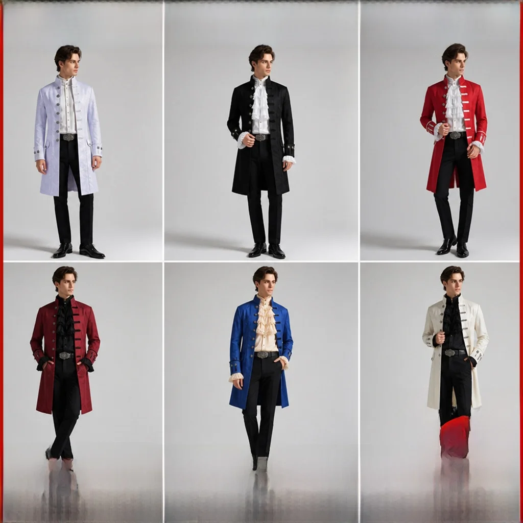 Men's Halloween Pure Color Steam Punk Stand Collar Coat Retro Uniform Jacket Fashionable Outerwear Traditional Chinese Style