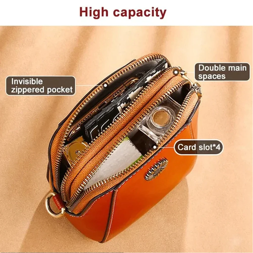 Women\'s Leather Bag Crossbody Cell Phone Bag Single Shoulder Messenger Purse Large Capacity Casual Crossbody Small Bag