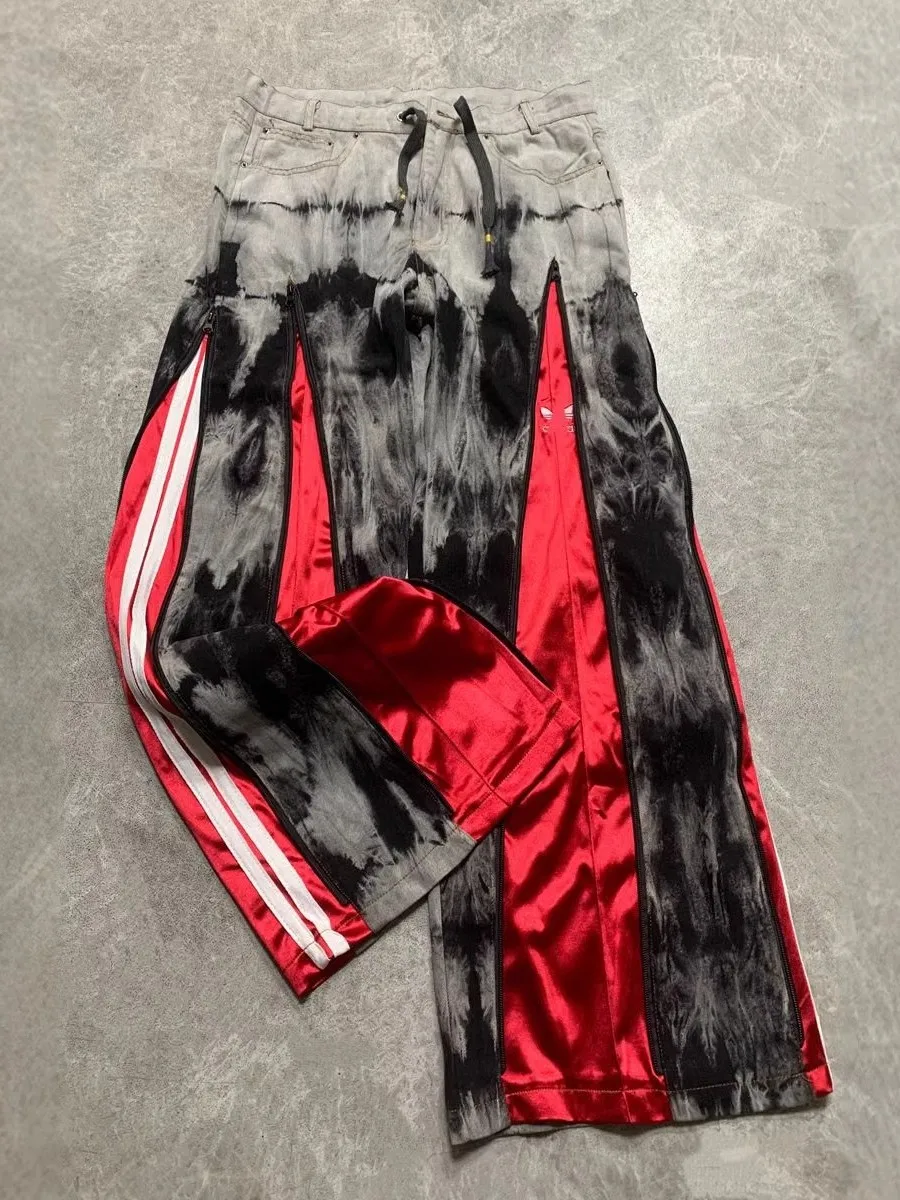 

Casual High-Waist Patchwork Dyed Drawstring Women's Straight Leg Pants Spring 2026 Fashion Street Style Two Bars Trend