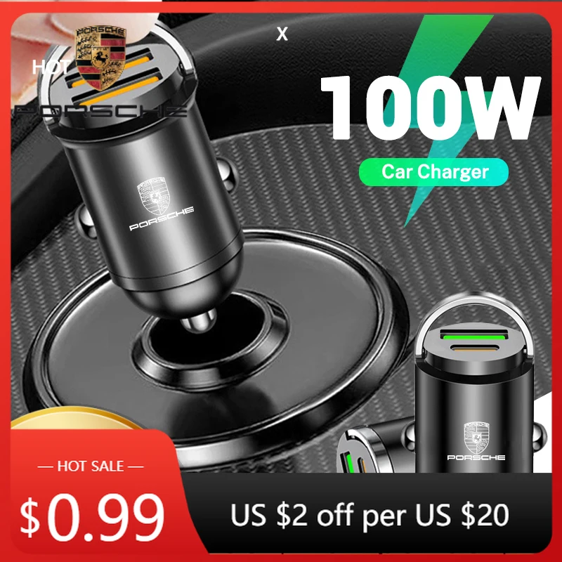 

Car Sticker For Porsche Cayman Cayenne 911 Macan 100W Mini PD USB Car Charger Lighter Car Charger for Xiaomi Samsung Huawei Sup