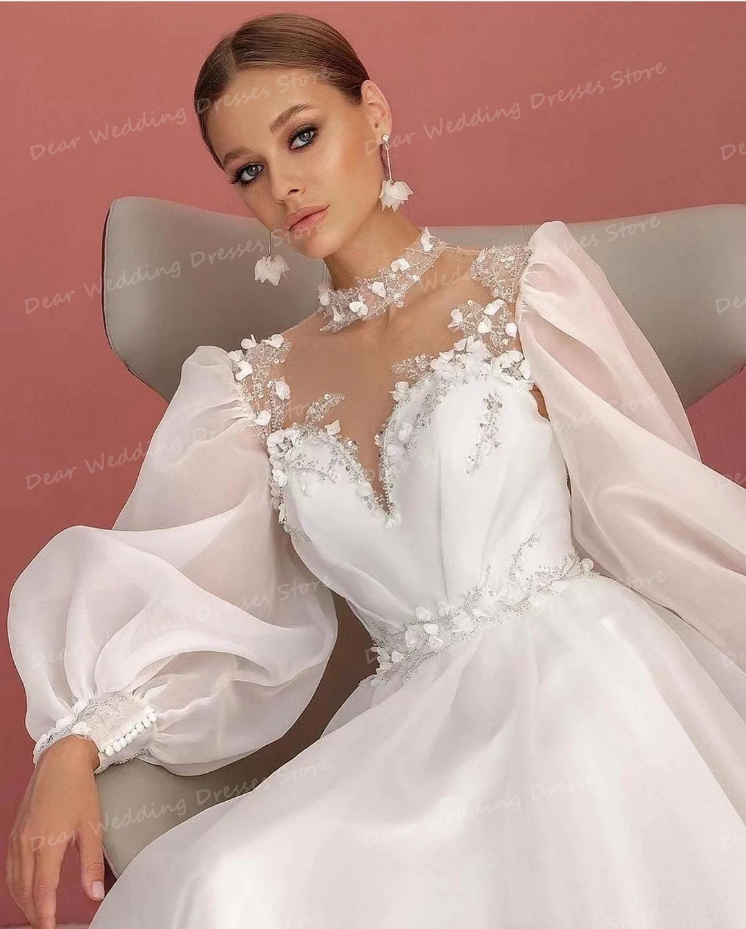 Robes de mariée princesse élégantes pour femmes, appliques en tulle chérie sexy, patients à manches longues, quelle que soit la robe formelle, robe éducative