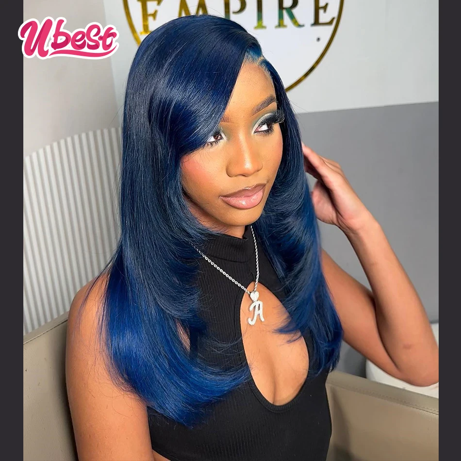 Dark Blue Colored 13X6 13X4 Body Wave Transparent Lace Front Wig 100％ Human Hair 200％ Density Brazilian Hair Lace Front Wigs