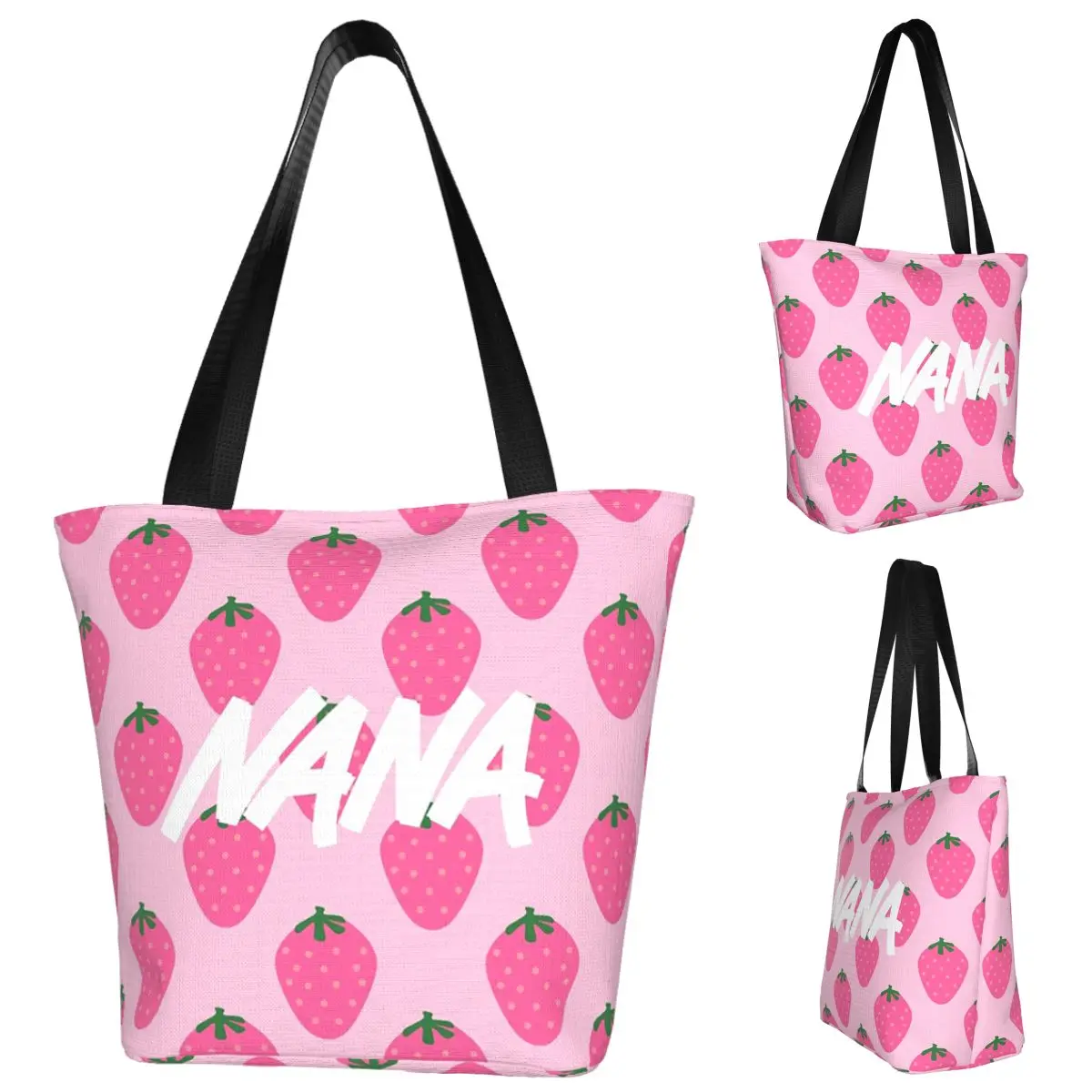

Nana Anime Strawberries Shopping Tote Bag Canvas Large Capacity Shoulder Bags Shopper Grocery Handbag for Women