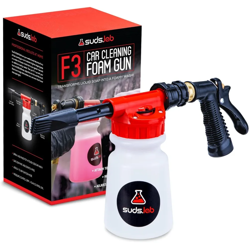 

Пистолет для чистки автомобилей Suds Lab F3, регулируемая насадка для пены, подключение к любого садового шланга, очистка от грязи и пыли, домашняя мойка автомобилей