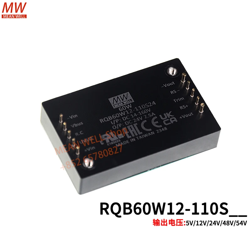 MEAN WELL Switch Power Supply 60W Quarter Brick 14~160Vdc Ultra-wide Input Railway DC-DC Converter RQB60W12-110S05 12 24 48 54