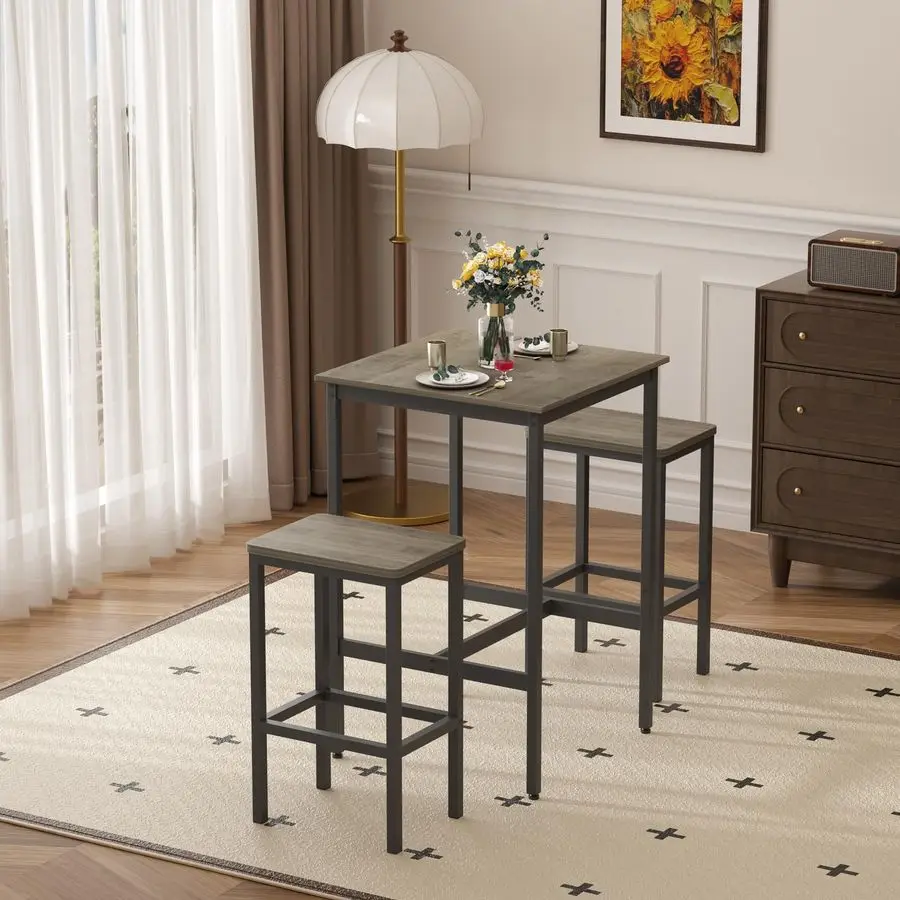 طقم طاولة بار طويلة مع مقاعد بار، ومجموعات طاولة طعام وكرسي، وطاولة قهوة صناعية طويلة وكرسي خلفي للمطبخ والمعيشة