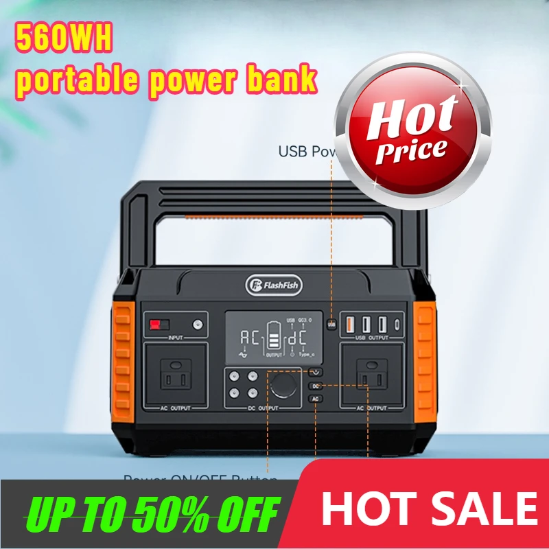 

P60 500W Portable Power Station 520WH Emergency Solar Generator Battery Pack Power Bank Outdoor for Camping Laptop Supply RV