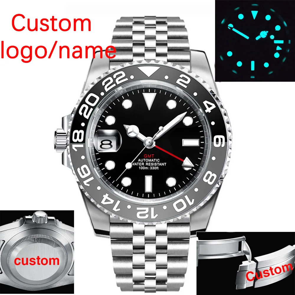 New Custom Men Corgeut Logo Mechanical Wristwatch Luminous GMT Watch NH34 Movement Sapphire Glass 10Bar Male Clock Reloj Hombre