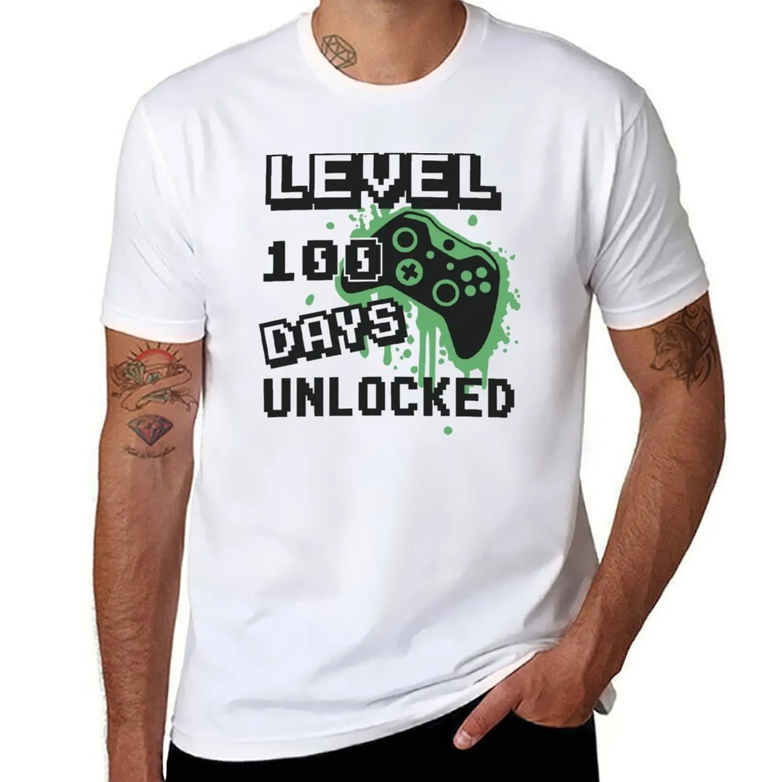 

Level 100 Days Of School Unlocked Boy Gamer Video Games T-Shirt t shirts for man cotton funny T-Shirt