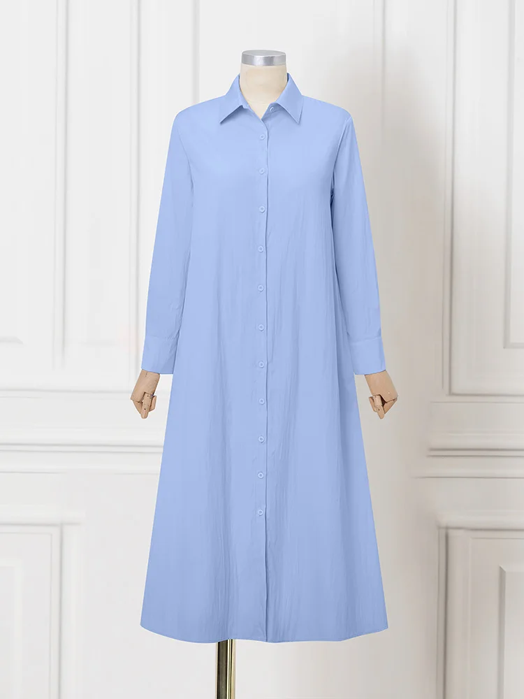 Plus Size 5XL VONDA Women Long Sleeve Shirt Dresses Fashion Lapel Buttons Casual Maxi Vestidos Solid Color Loose Party Sundress