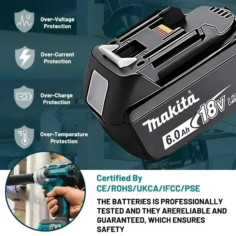 

Литиевая батарея высокой емкости 6 Ач, 18 В для инструментов Makita BL1860B BL1840 BL1830B BL1850B, BL1860 BL1815