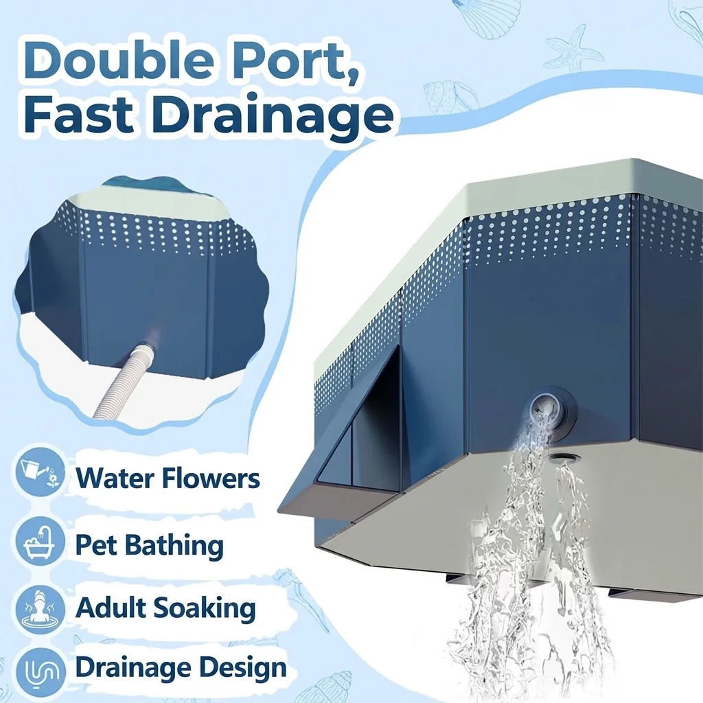 Non-Inflatable Foldable Swimming Pool 2.6/3M Multi-Layer Thick Wearproof PVC Family Pool with Dual Fast Drain Portable Outdoor Backyard Tub for Kids Adults