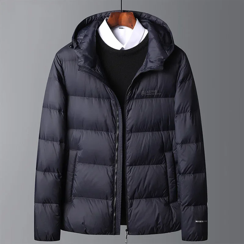 Schinteon High Quality Men's 90% White Duck Down Jacket Autumn Winter Casual Outwear with Hood Coat Plus Size Male Clothing