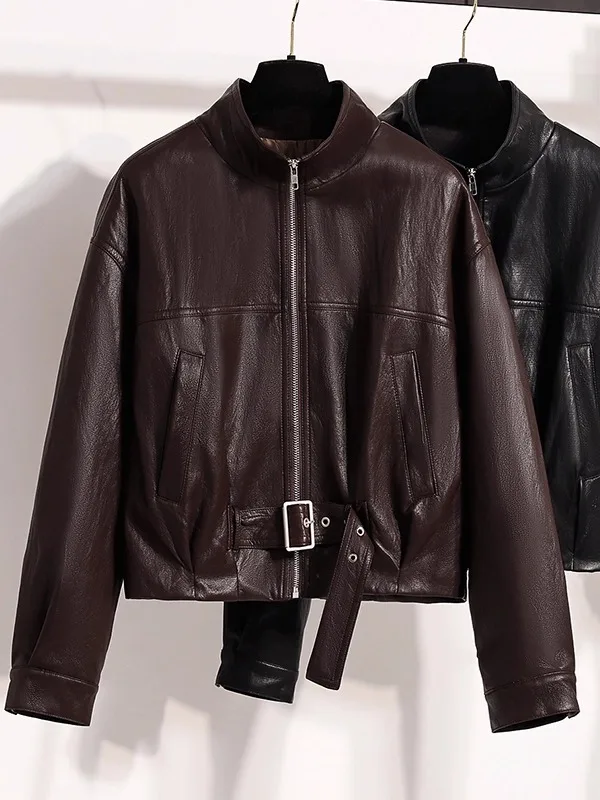 Veste en cuir décontractée noire pour femme, grande taille, coupe ample, vêtement d'extérieur tendance pour la saison automne-hiver