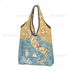 Italy Map of Culture Shoper Bag Portable Tote Bag Grocery Bags Women Reusable Shopping Bag No Zipper Eco Supermarket Bag