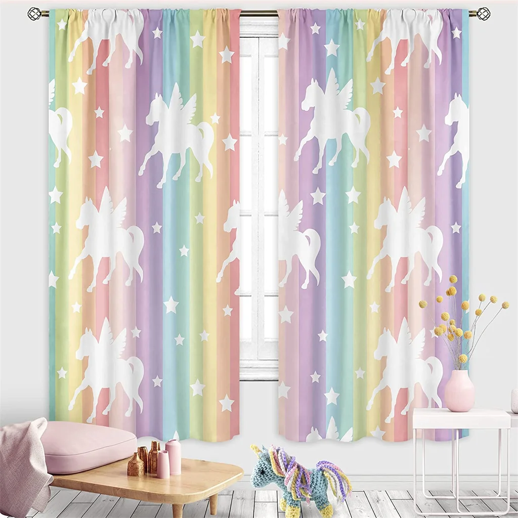 Rainbow Unicorn Curtains Girls Bedroom Decor Boys Dinosaur Curtain Colorful Cartoon Dino for Kids Safari Wildlife Window Drapes