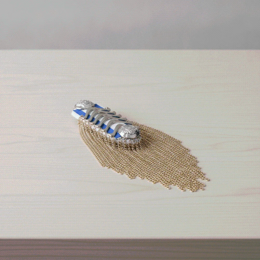 Metallic Fringe Epaulet Brooch Shiny Embroidered Shoulder Tassel Badge Gothic Detachable Metal Chain Pin Concert