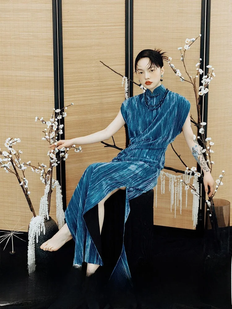 

Blue New Chinese Sle Wedding Dr Morning oot Ceremony Dr Vintage Elegance Wedding Dr Long Qipao Gown