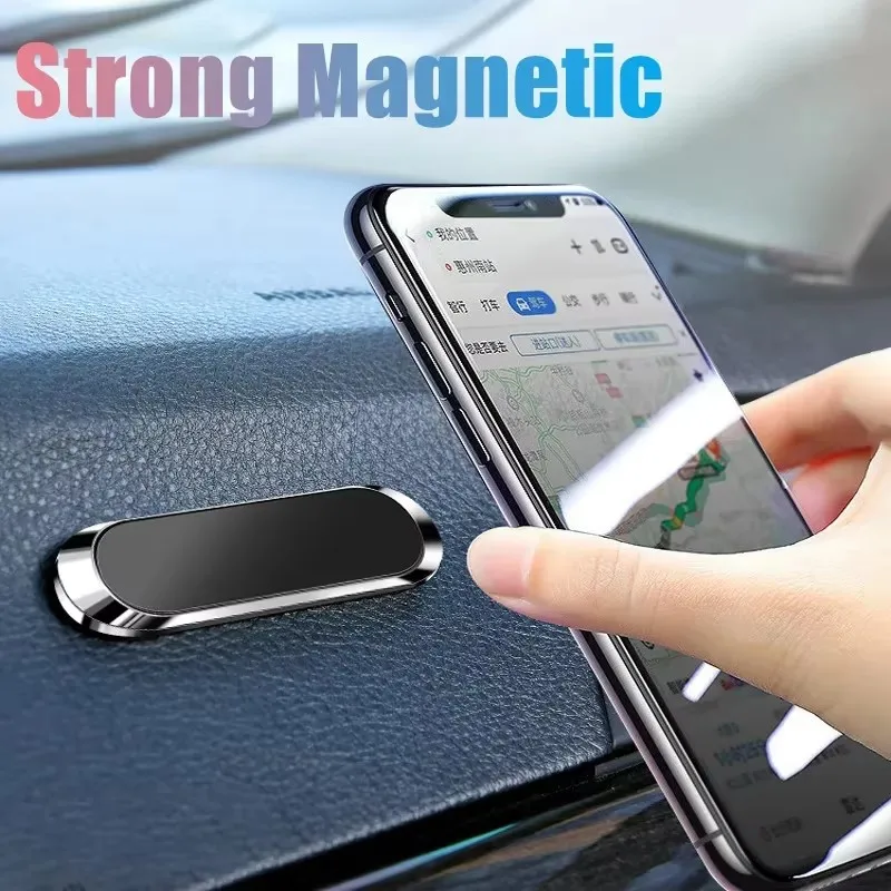 

Magnetic Car Phone Holder Rotatable Mini Strip Shape Stand Metal Strong Magnet GPS Car Mount for iPhone 16 Xiaomi Huawei Samsung