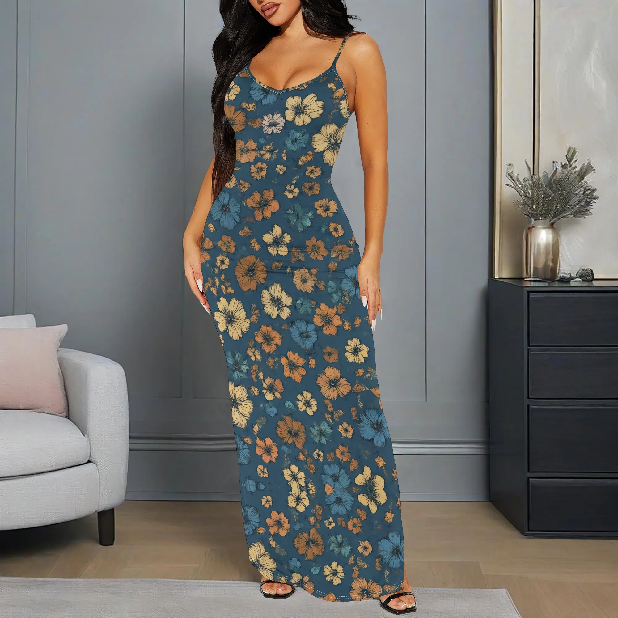 

Women's Spaghetti Strap Maxi Dress XS-3XL Slim Fit Sleeveless Boho Floral Print Summer Beach Vacation Party Casual Outfit