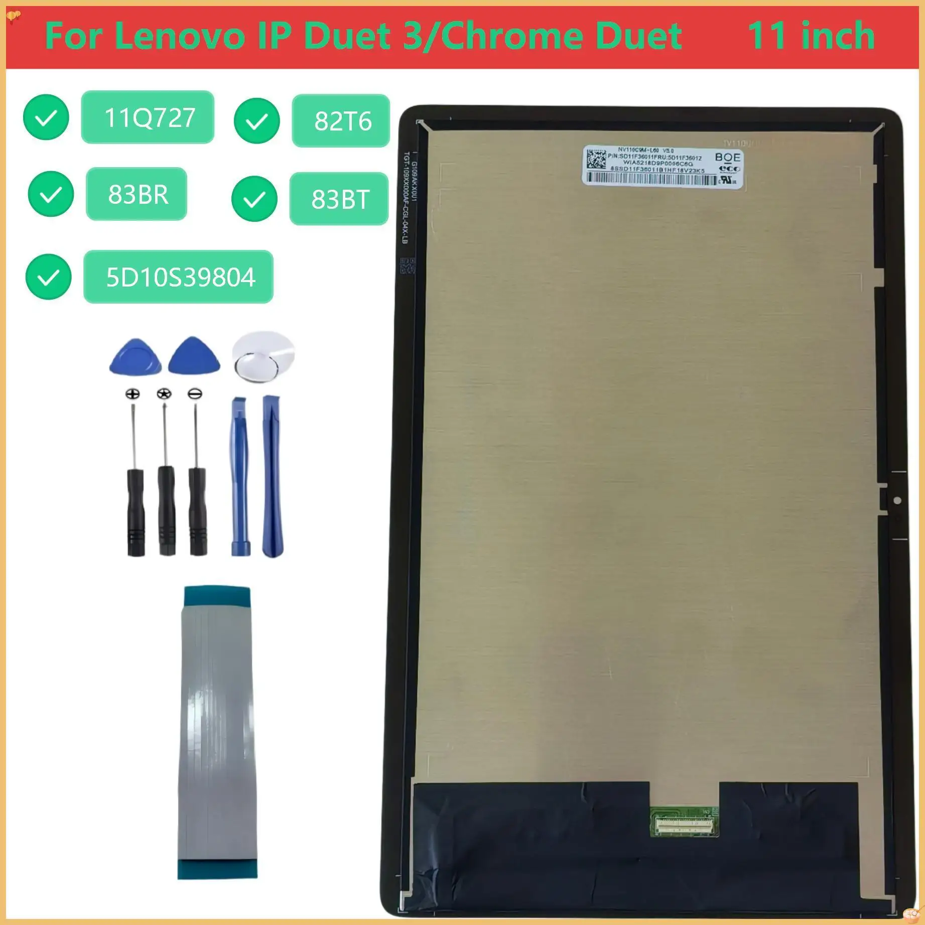 

AAA For Lenovo IP Duet 3 Duet3 11Q727 82T6 Chrome Duet EDU 83BR 83BT 5D10S39804 LCD Display Touch Screen Digitizer Assembly