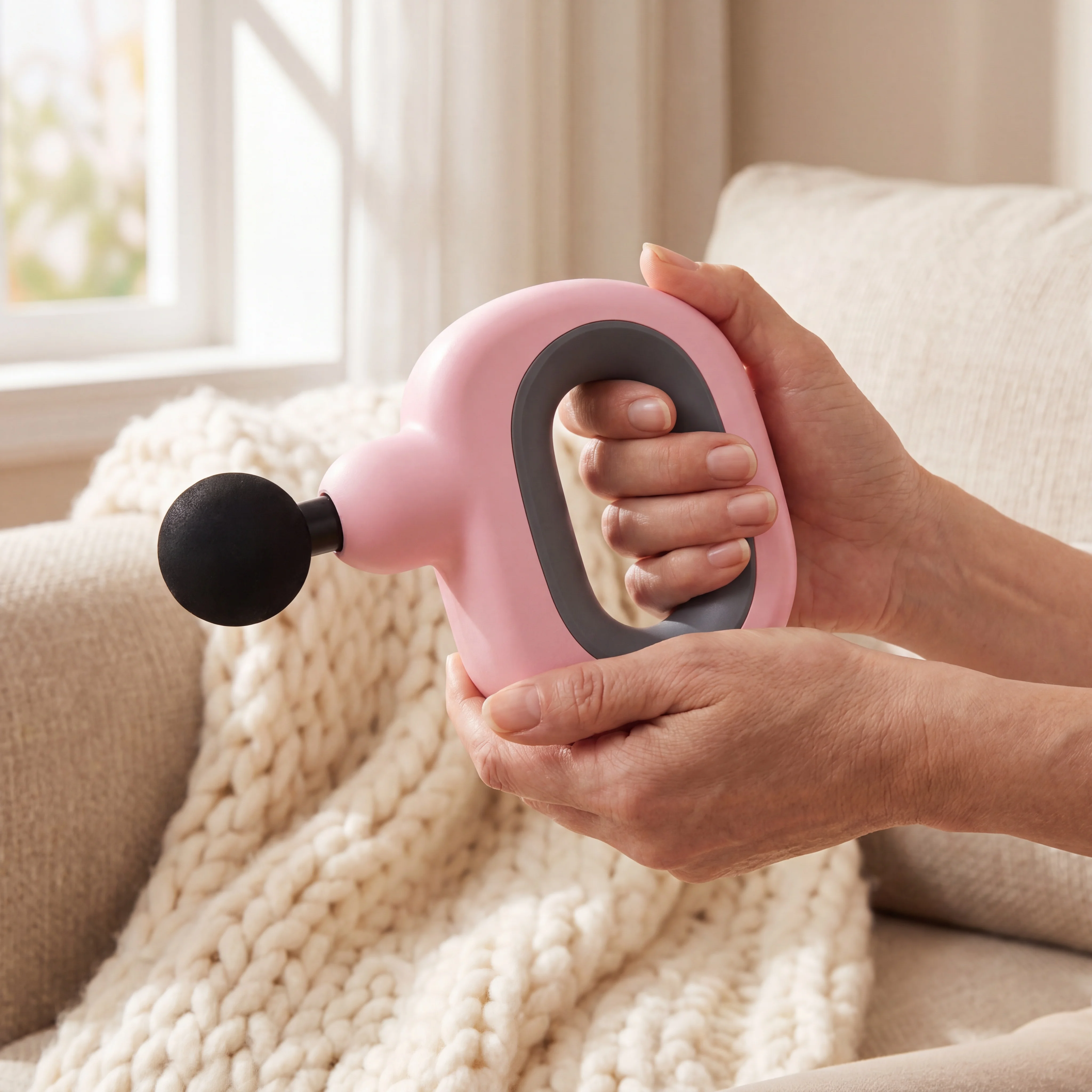 Portable Ergonomic Fascia Gun – 6-Speed Deep Tissue Percussion Massager, Cordless Battery Powered Massage Gun with Multiple Head