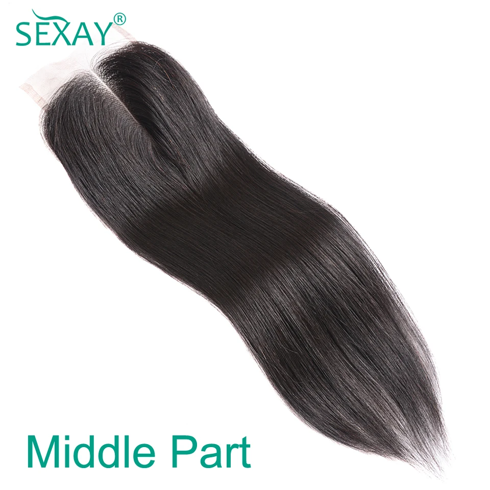 Sexay-Perruque Lace Closure Brésilienne 100% Naturelle, Cheveux de Bébé Transparents, 4x4, Swiss Lace, Partie Centrale Libre, pour Femme Africaine