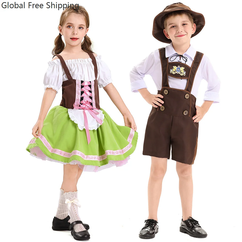 

New Children's Beer Clothing Cosplay Germany Munich Bavaria Traditional National Beer Party Men's Overalls Cute Girl Beer Skirt