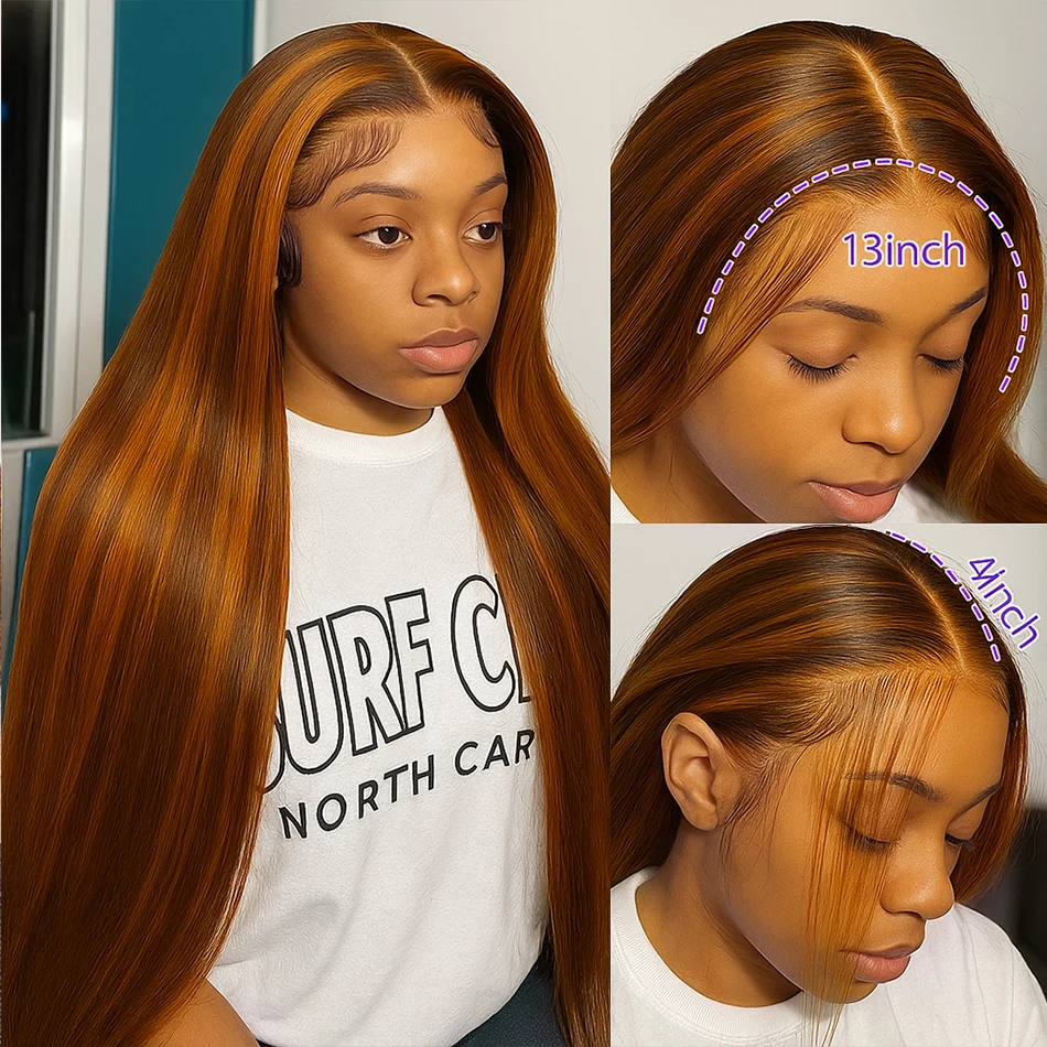 Обновление 1B/30 Прямой 13x4 Highlight HD Transparten Парик из натуральных волос на кружеве спереди Вьетнамский 30-дюймовый парик смешанного цвета Omber Blonde