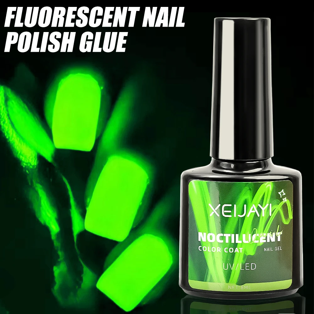 8Ml Lichtgevende Topbasisgel Groene Fluorescerende Nagellak Gloed Donker Semi-Permanent Doorweekt Uv Led Lak Ontwerp Blijvende Formule