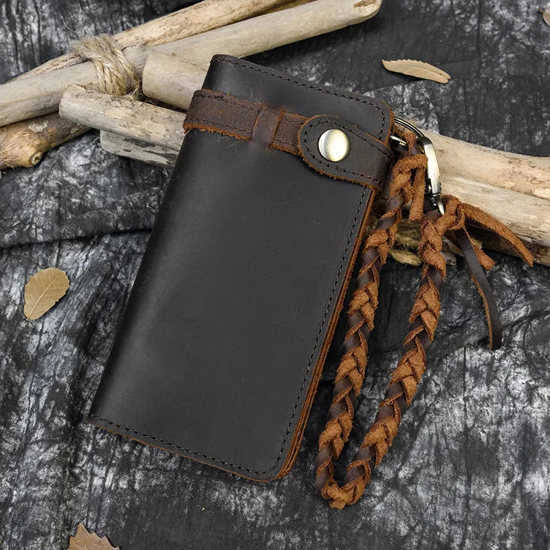Genuine Leather Long Wallet for Men Retro Anti-Theft Handbag Business Multi-Card Slot Leather Clip Top Layer Cowhide Wallet